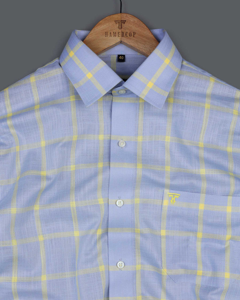 Jamila Blue With Yellow Check Linen Cotton Shirt