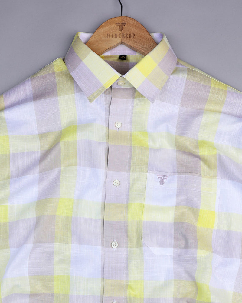 Zinnia Yellow And Cream Multicolored Check Linen Cotton Shirt