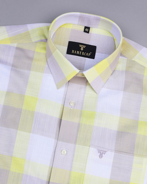 Zinnia Yellow And Cream Multicolored Check Linen Cotton Shirt