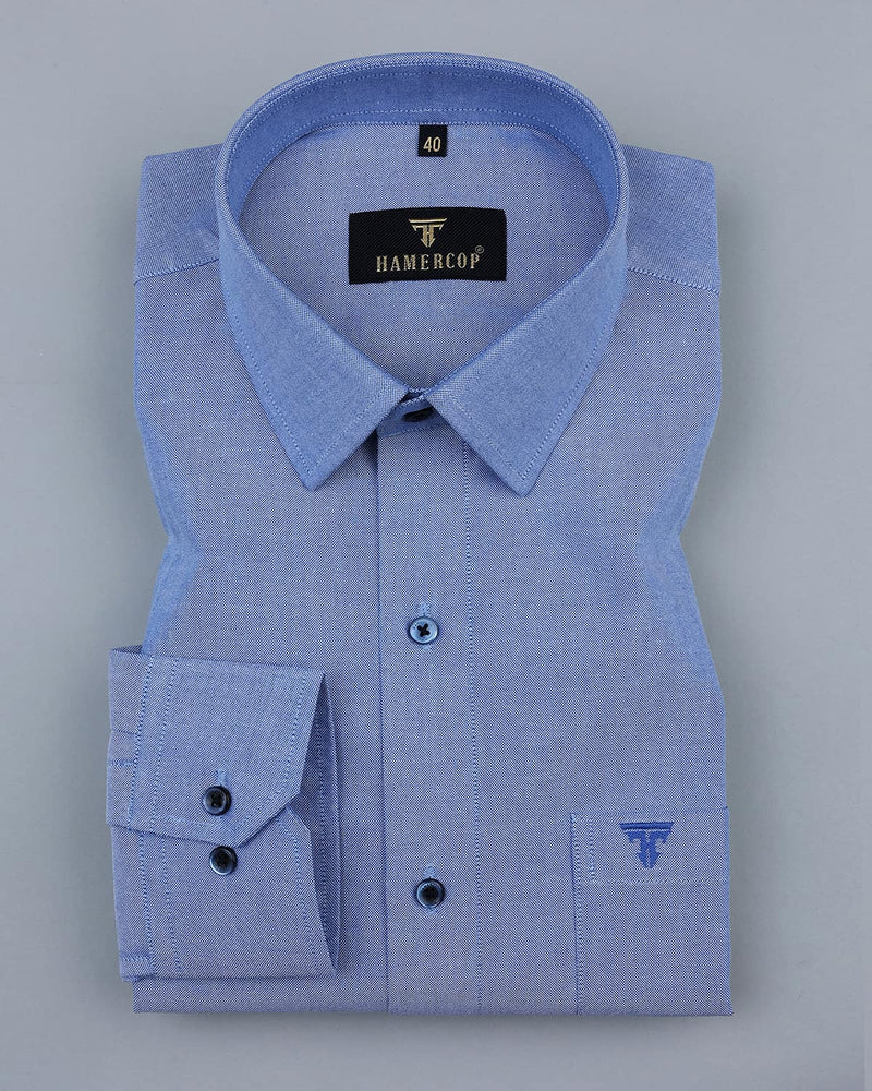 Tufts Blue Oxford Cotton Solid Formal Shirt
