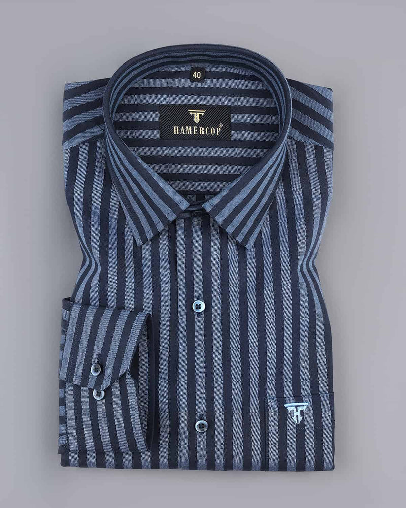 Basalt Blue With NavyBlue Stripe Oxford Cotton Shirt