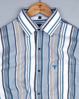 Bluster Blue Multicolored Stripe Oxford Cotton Formal  Shirt