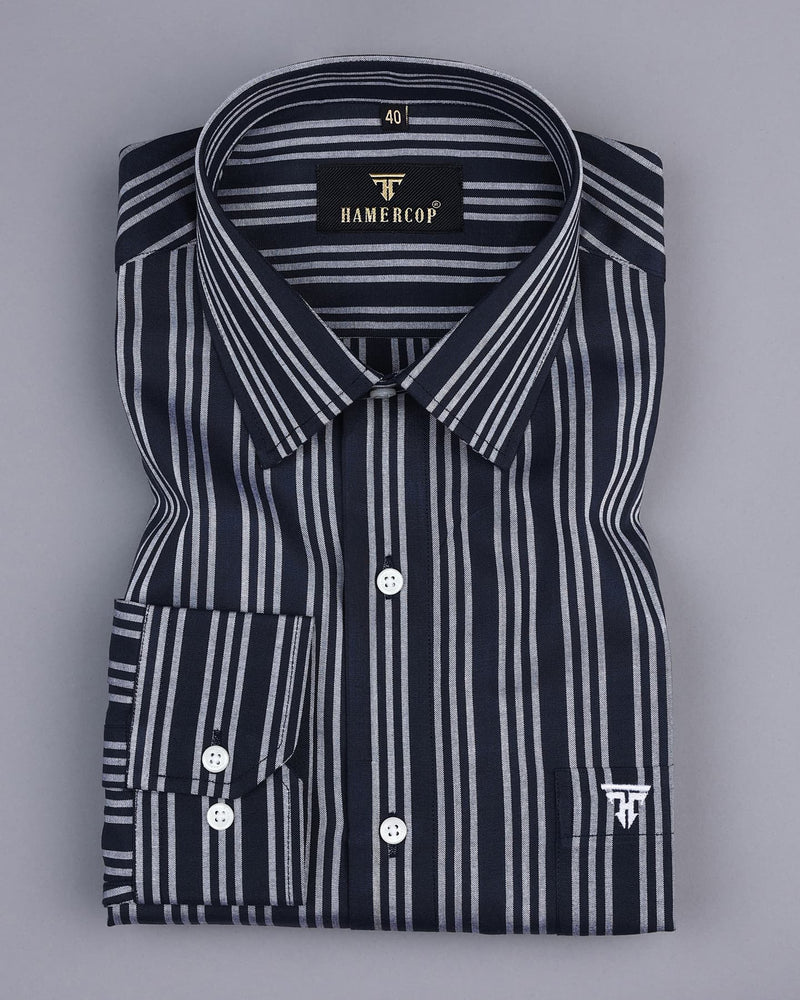 Ceylon NavyBlue With Silver Stripe Premium Cotton Shirt