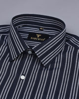 Ceylon NavyBlue With Silver Stripe Premium Cotton Shirt