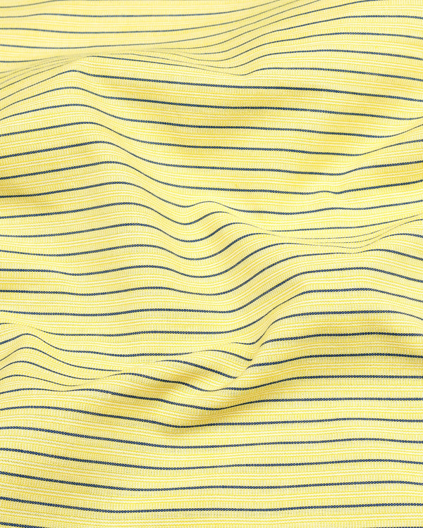 Sunshine Yellow With Blue Double Striped Formal Cotton Shirt
