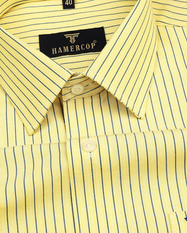 Sunshine Yellow With Blue Double Striped Formal Cotton Shirt