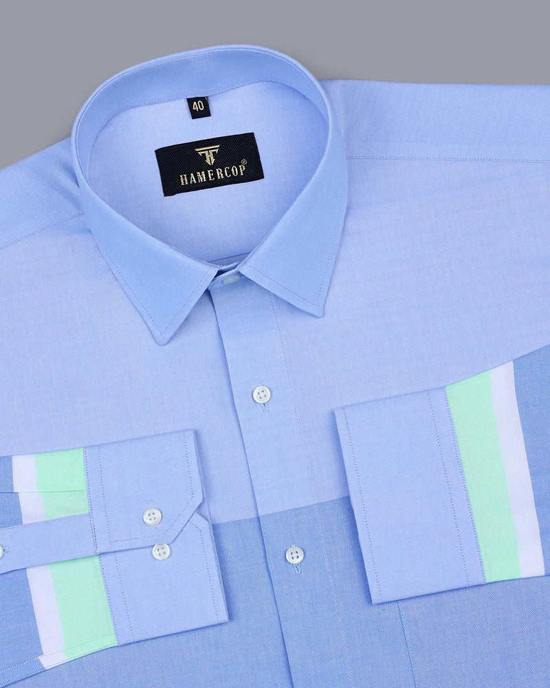 Plasma Blue Broad Weft Stripe Designer Cotton Shirt