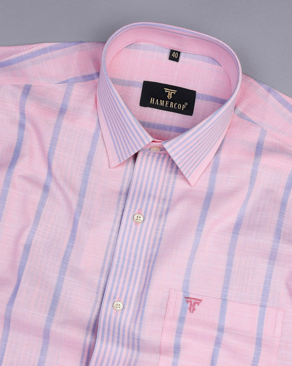 Light Blush Pink With Grey University Stripe Linen Cotton Shirt