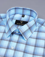 Monotony Aqua Blue Dobby Check Premium Gizza Shirt