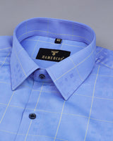 Ruber Blue With Yellow Dobby Jacquard Check Premium Gizza Shirt