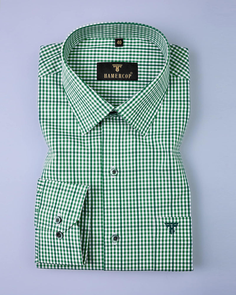 Berry Green With White Small Gingham Check Cotton Shirt