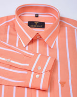 Jelly Orange With White Broad Stripe Formal  Cotton Shirt