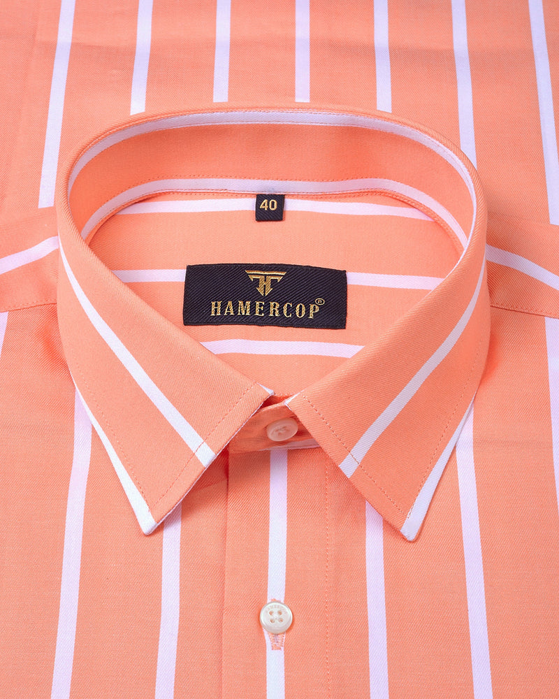 Jelly Orange With White Broad Stripe Formal  Cotton Shirt