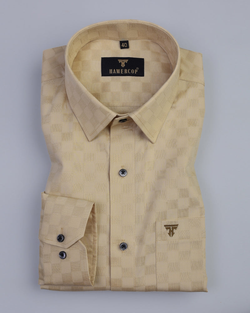 Creamwales-Optical Squares Dyed Dobby Jacquard Formal Check Shirt