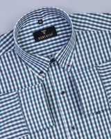 Azure Blue Yarn Dyed Gingham Check Cotton Designer Shirt