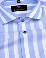 Pigeon Blue With White Broad Stripe Dobby Cotton Shirt