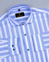 Pigeon Blue With White Broad Stripe Dobby Cotton Shirt