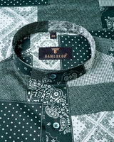 Dark Green Patchwork And Paisley Printed With Dolphin Gray Gizza  Shirt