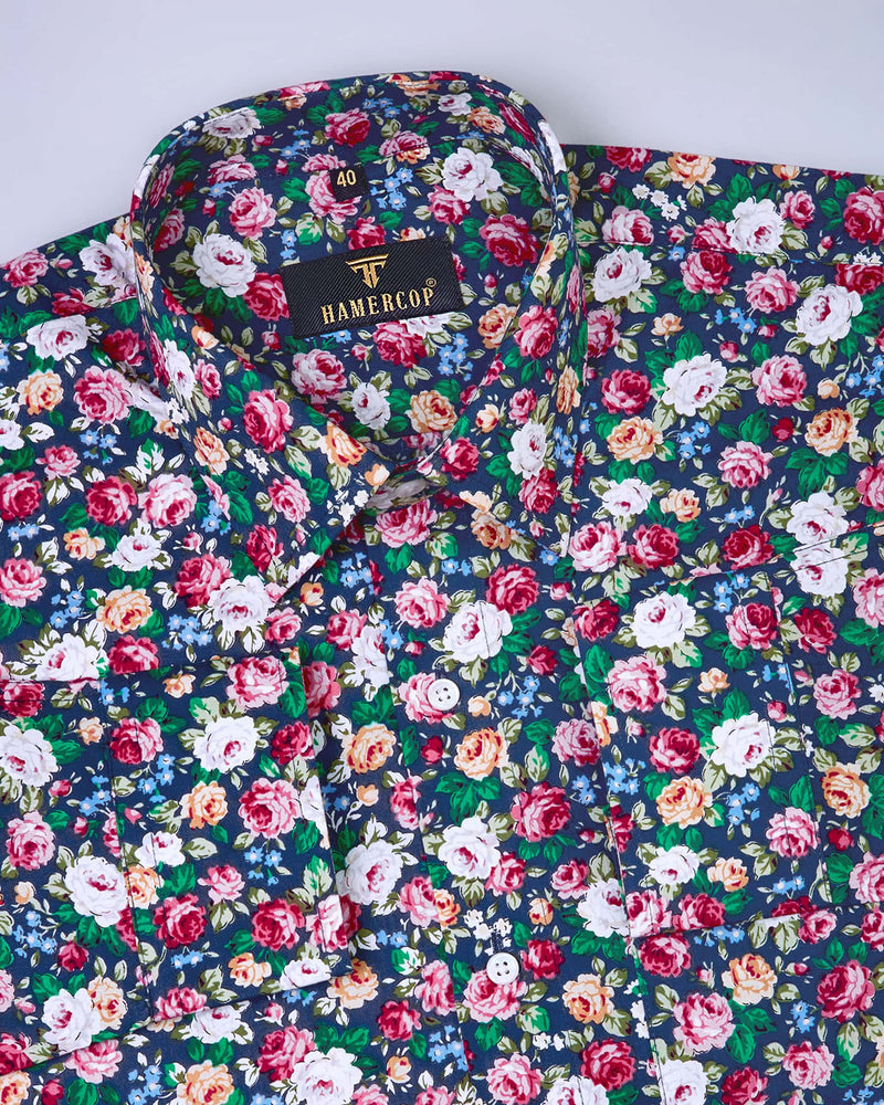 Valley of Flowers Printed Soft Blue Cotton Shirt