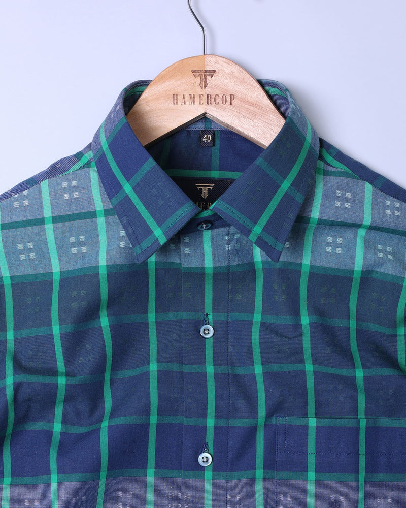 Zesta Green With Multishaded Yarn Dyed Check Cotton Shirt