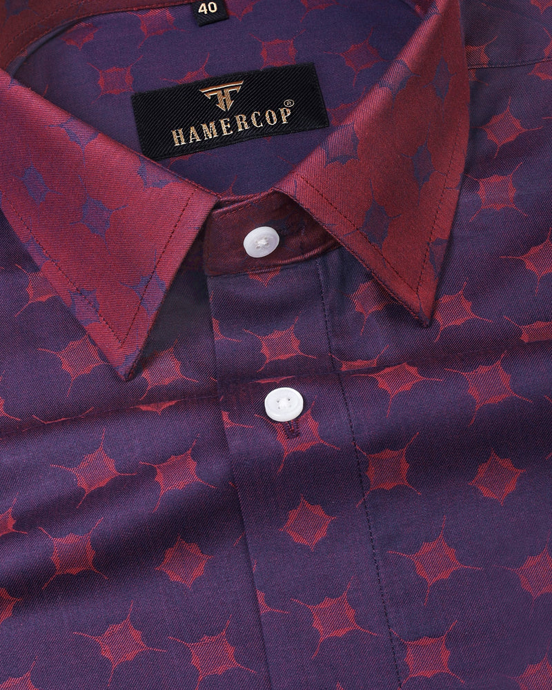 Red Shaded Patterned Jacquard Premium Gizza Cotton Designer Shirt