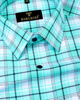 Turquoise Green With White And Black Plaid Flannel Check Shirt