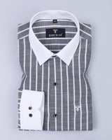 Gray With White Broad Stripe Formal Soft Cotton Shirt