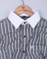 Gray With White Broad Stripe Formal Soft Cotton Shirt