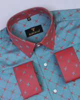 Rama Green With Red Patterned Jacquard Premium Gizza Cotton Designer Shirt
