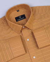 Bronze Brown Self Dobby Weft Striped Premium Cotton Shirt