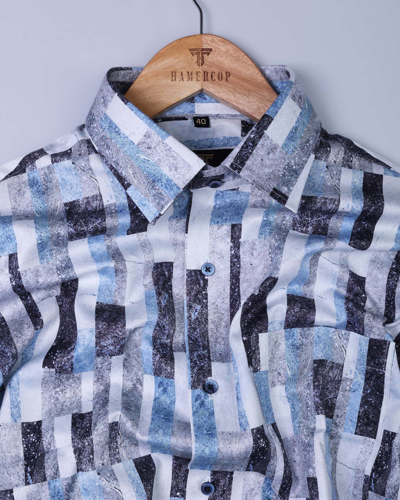 Monochromo Blue Stone Sprinkle Shaded Designer Stripe Egyptian Gizza Shirt