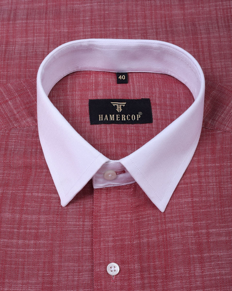 Brick Red With White Cuff Collar  Hamercop Designer Cotton Shirt
