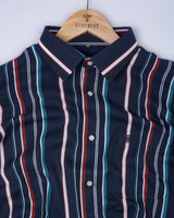 Denim Blue With Multicolored Striped Cotton Shirt