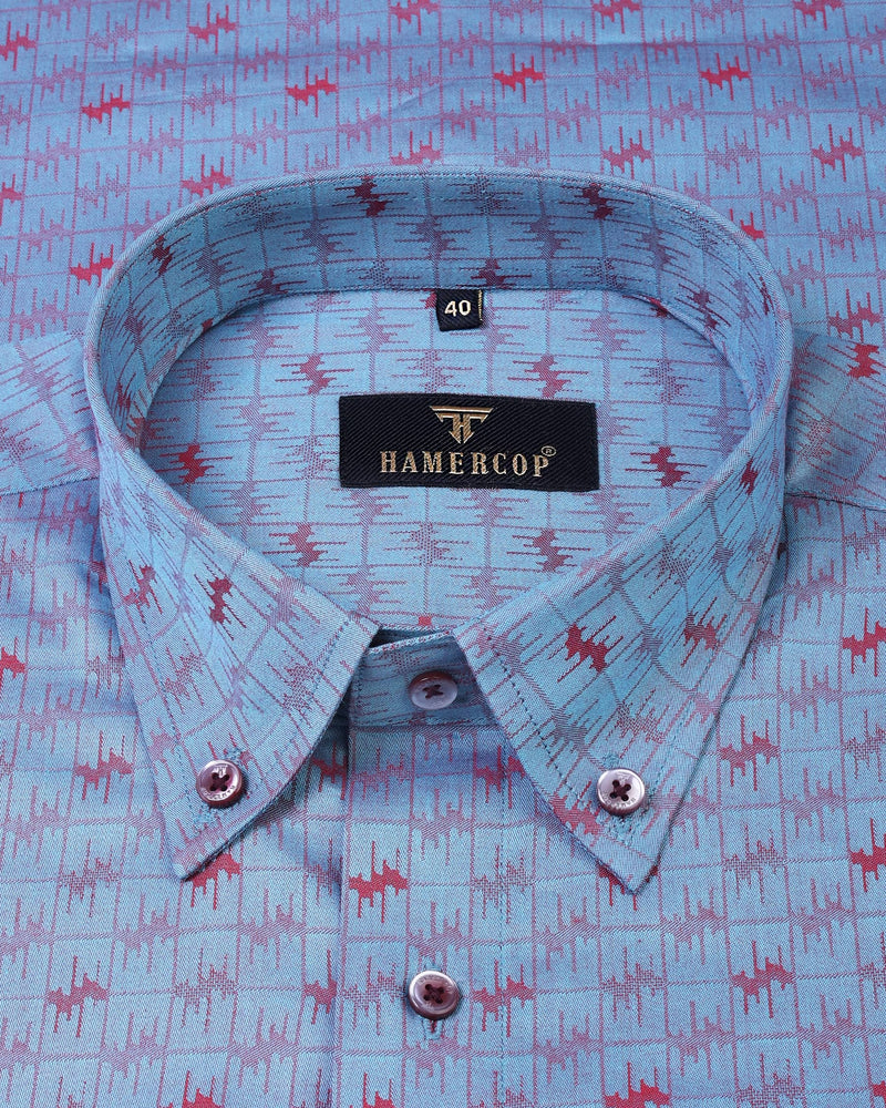 Skyblue With Red Patterned Jacquard Premium Gizza Cotton Designer  Shirt