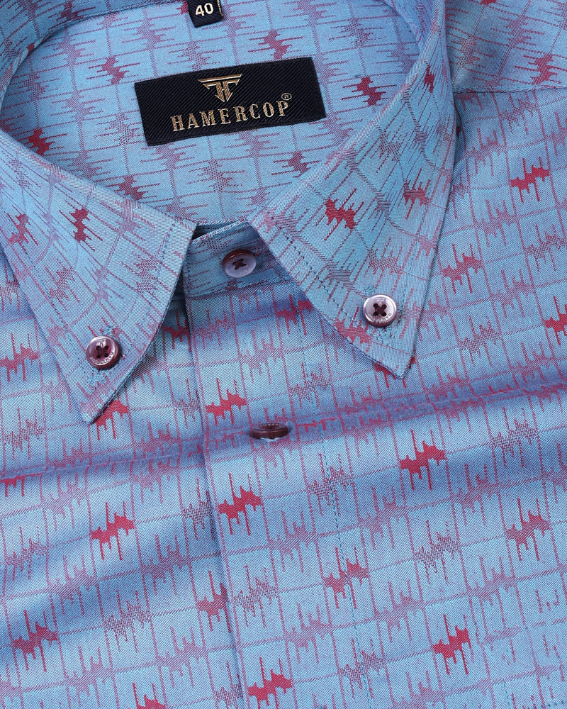 Skyblue With Red Patterned Jacquard Premium Gizza Cotton Designer  Shirt
