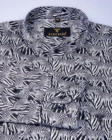 Zebra Themes Printed  Aqua Black And White Cotton Shirt