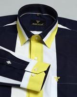 Aureolin Yellow With Navy And White Broad Stripe Designer Cotton Shirt