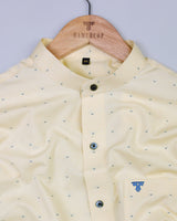 Yellow With Blue Dotted Jacquard Dobby Cotton Shirt