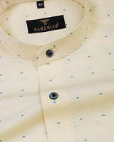 Yellow With Blue Dotted Jacquard Dobby Cotton Shirt