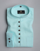 SkyBlue Linen Solid Shirt Style Kurta