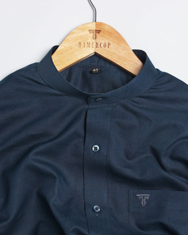 Dark Navy Blue Linen Cotton Premium Formal Shirt