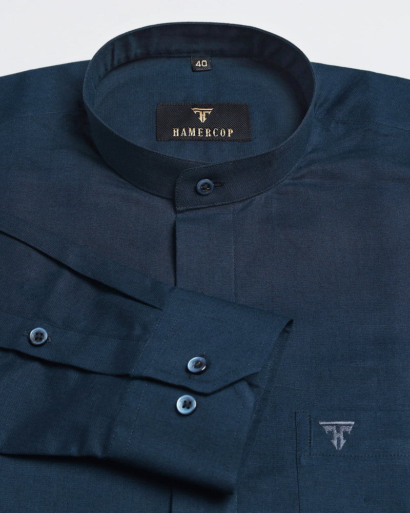 Dark Navy Blue Linen Cotton Premium Formal Shirt