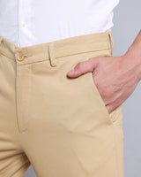 Pleated Khaki Stretch Cotton Chinos