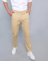 Pleated Khaki Stretch Cotton Chinos