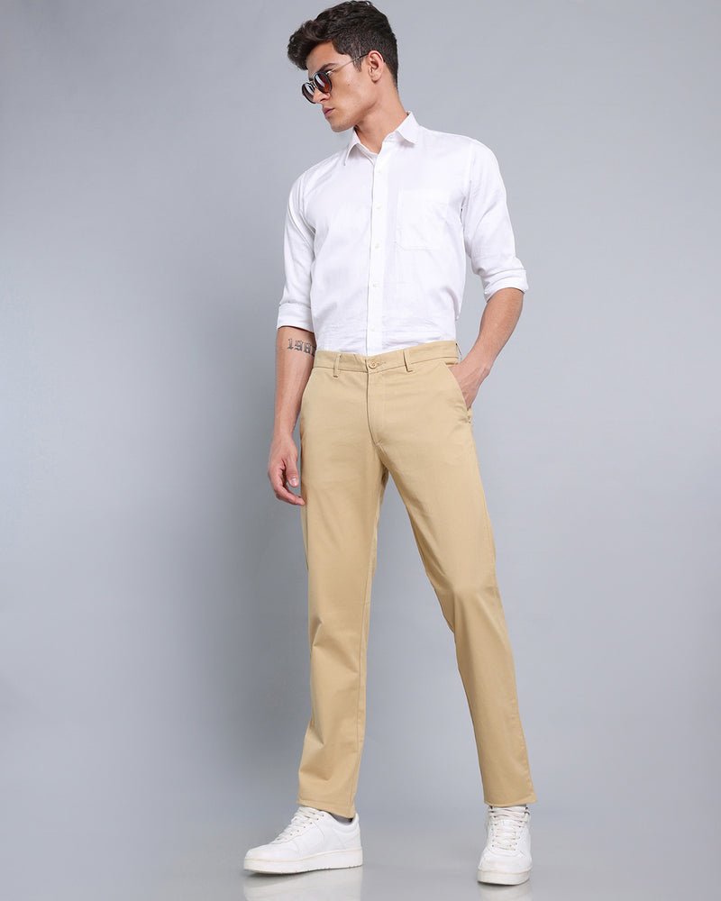 Pleated Khaki Stretch Cotton Chinos