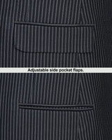 Black With White Verticle Striped Single Breasted Stretch Blazer