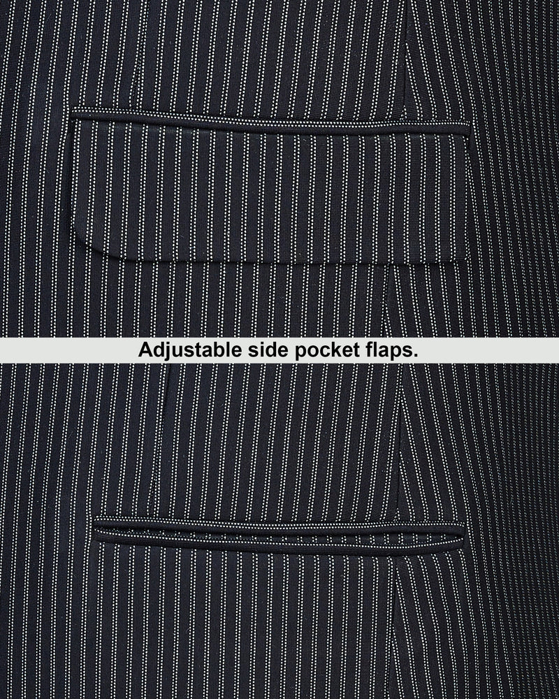 Black With White Verticle Striped Single Breasted Stretch Blazer