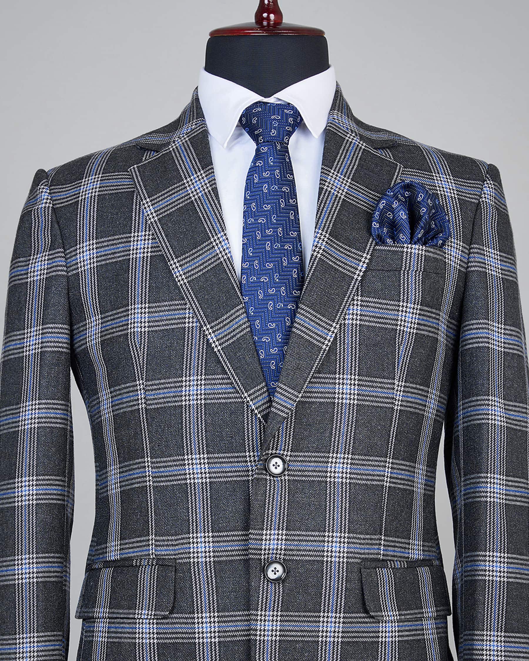 Lush Grey With Blue Windowpane Wool Rich Blazer – Hamercop