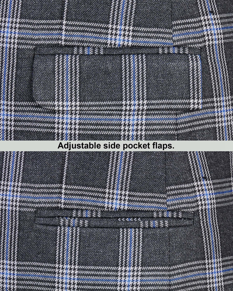 Lush Grey Blue Windowpane Wool Rich Blazer Hamercop