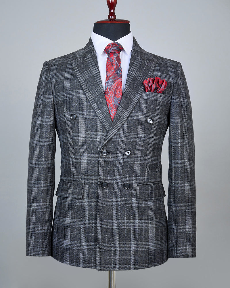 Dusty Grey Checkered Double Breasted Blazer